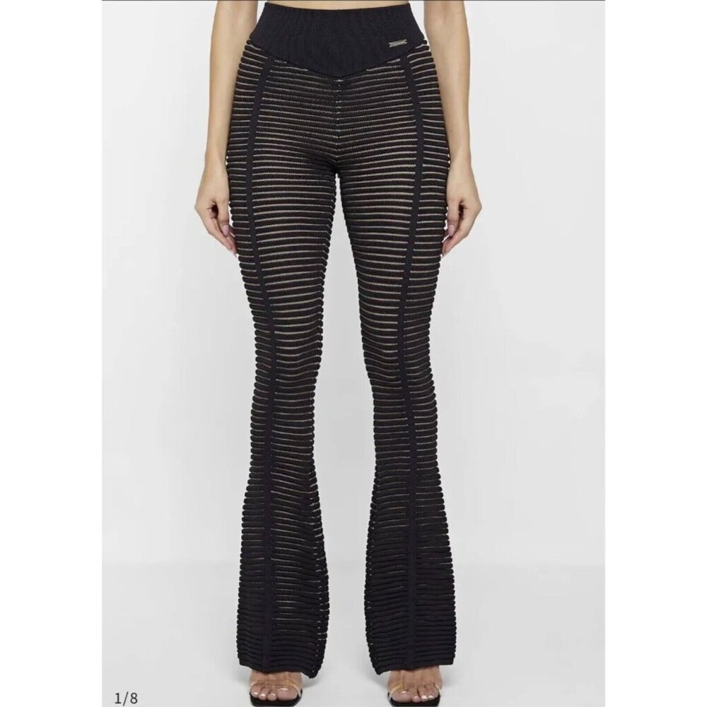 Maniere De Voir Black Striped Flare Knit Pants